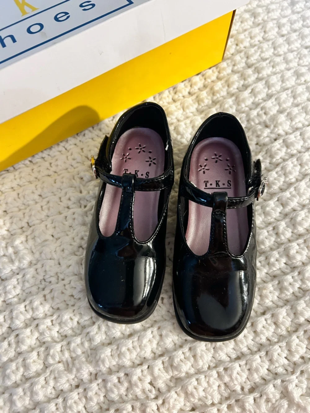 audrey Black Patent T-Strap Mary Janes with Pink Insole - Picture 1 of 13